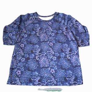 Dreams Co. Size 1X 22/24 Purple Paisley Tunic Shirt 3/4 Sleeve Lounge Sleep